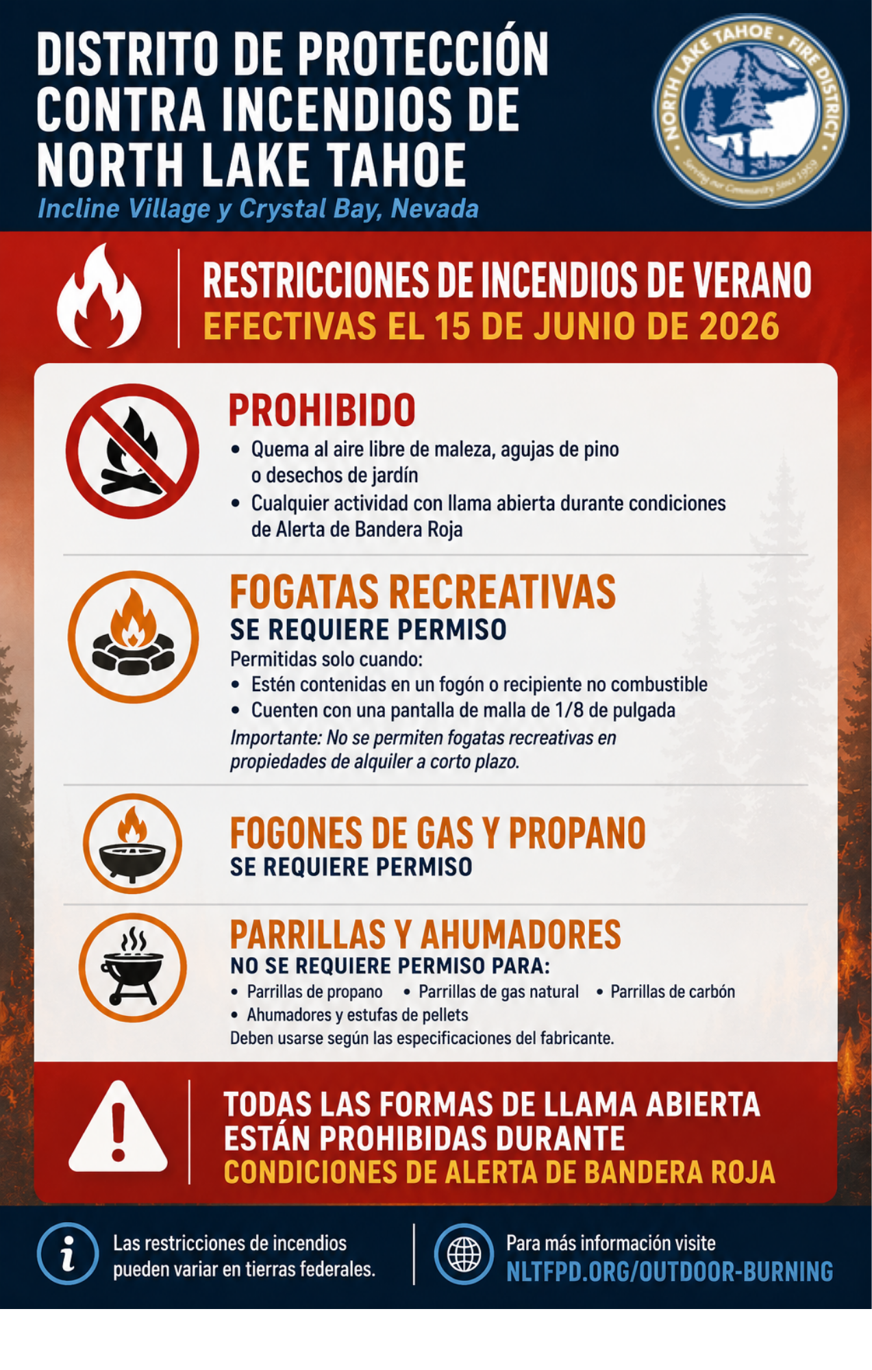 Restricciones de Incendios de Verano para Incline Village y Crystal Bay, Nevada